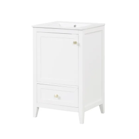 Bathroom Vanity With Sink, Bathroom Cabinet With Soft Closing Door, Storage Rack And A Drawer (Color: White)