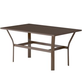 Outdoor Coffee Table With Slatted Tabletop, All-Weather Rectangle Metal Patio Coffee Table For Garden, Brown (Color: Brown)