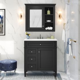 30'' Bathroom Vanity With Top Sink, Modern Bathroom Storage Cabinet With 2 Drawers And A Tip-out Drawer, Freestanding Vanity Set With Mirror Cabi (Color: Black)