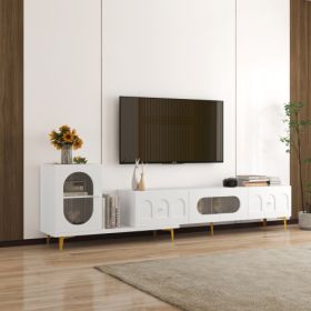 Wood Extendable TV Stand Rectangle Entertainment Center,Media TV Console For Living Room Bedroom (Color: White)