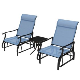 3-Piece Outdoor Gliders Set Bistro Set With Steel Frame, Tempered Glass Top Table For Patio, Garden, Light Blue (Option: Light Blue)