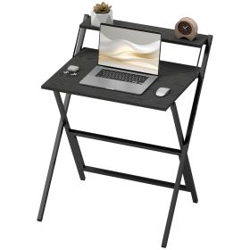 Folding Computer Desk, 27.6 Foldable Desk With Monitor Shelf For Small Space, Home Office, Study, Easy Assembly, Black (Color: Black)