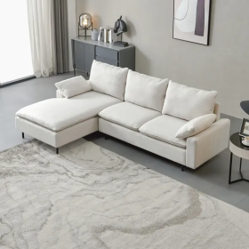 L-Shaped Linen Sectional Sofa With Right Chaise,living Room ,bedroom,office. (Color: White)