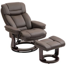 Swivel Recliner With Ottoman, PU Leather Reclining Chair With Footrest, For Living Room, Bedroom, Dark Brown (Color: Brown)