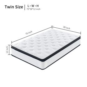 12 Inch Hybrid Mattress Individual Pocket Spring Memory Foam Knitted Cover CertiPUR-US White (Option: AL1101TWIN)