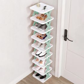 1Pc 9Tier Narrow Entryway Shoe Rack Plastic Vertical Shoe Organizer Space Saving Free Standing Shoes Storage Shelf Closet Hallway (Color: Blue)