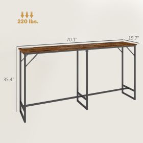70 Bar Table With Charging Station, Industrial Rectangular Bar Height Pub Table With Steel Frame, Rustic Brown (Color: Brown)