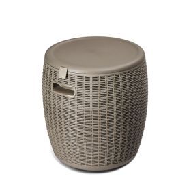 9.5 Gallon Taupe Rattan Barrel Plastic Side Table (Option: Taupe)