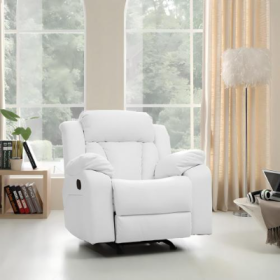 Elegant White Recliner With Padded Arms (Color: White)