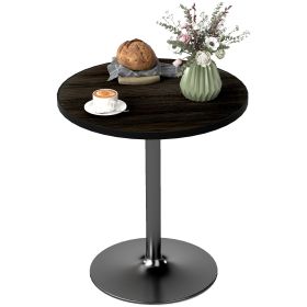 Round Dining Table For 2-4 People, Small Kitchen Table With Wood Grain Top, Black (Color: Black)