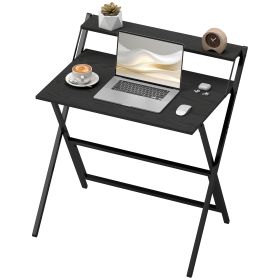 Folding Computer Desk, 32 Foldable Desk With Monitor Shelf For Small Space, Home Office, Study, Easy Assembly, Black (Color: Black)