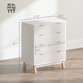 4 Drawer Double Dresser For Bedroom, Fluted Chest Of Drawers With Gold Finger Pulls And 4 Wood Legs, White (Color: White)