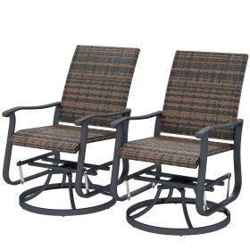 Wicker Rattan Swivel Patio Glider Chair Set Of 2, Outdoor Glider Chair With Steel Frame, High Back, Brown (Color: Brown)