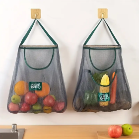 Multi-Functional Kitchen Storage Mesh Bags - Wall-Mounted Organizers For Storing Fruits, Vegetables, Ginger, And Garlic, Hollow Mesh Bags ,Essent (Option: Wallmounted storage mesh pock)