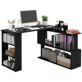 Black L-Shaped Desk 360Rotating Home Office Corner Computer Desk With Storage (Color: Black)