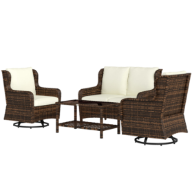 Pieces Patio Furniture Set (Option: Mixed Brown Wicker Cream Whi)