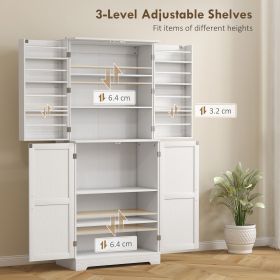 Farmhouse Kitchen Pantry, 72 Tall Pantry Cabinet With 4 Barn Doors, 4 Adjustable Shelves And 8 Door Shelves, White (Color: White)