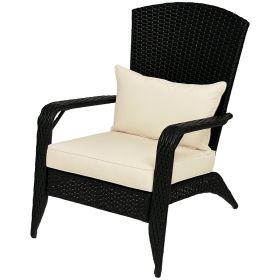 Patio Wicker Adirondack Chair, Outdoor Rattan Fire Pit Chairs W Soft Cushions, Tall Backrest, Tilted Seat, Cream White (Option: Cream White)
