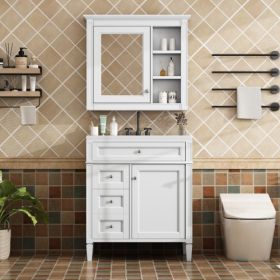30'' Bathroom Vanity With Top Sink, Modern Bathroom Storage Cabinet With 2 Drawers And A Tip-out Drawer, Freestanding Vanity Set With Mirror Cabi (Color: White)