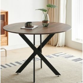 42.1BLACK AND WOOD COLOR Table Mid-century Dining Table For 4-6 People With Round Mdf Table Top, Pedestal Dining Table, End Table Leisure Coffee (Option: Matte Black)