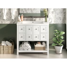 36'' Bathroom Vanity With Undermount Sink,Free Standing Vanity Set With 4 Drawers& Soft Closing Doors,Solid Wood Frame Bathroom Storage Cabinet (Color: White)