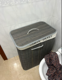 Bamboo Laundry Basket With Lid And String Handles, Collapsible Laundry Hamper With 2 Removable Bag (Option: Gray)