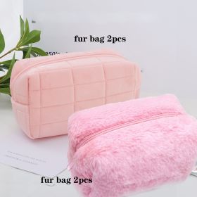 4pcs Cute Fluffy Cosmetic Bag Female Large Capacity Senior Sense Portable Autumn And Winter Plush Storage Bag (Option: 4pcs pink)