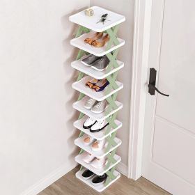 1Pc 9Tier Narrow Entryway Shoe Rack Plastic Vertical Shoe Organizer Space Saving Free Standing Shoes Storage Shelf Closet Hallway (Color: Green)