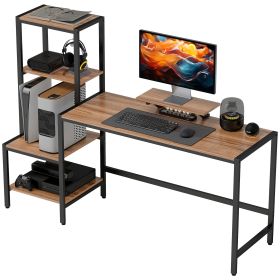 Computer Desk, 67 CPU Desk With Monitor Stand, Reversible 4-Tier Shelf, Industrial Writing Desk For Study Room, Brown (Color: Brown)