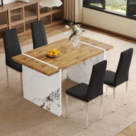 Table And Chair Set.Natural Wood Grain MDF Dining Table - 55x31.5 Inch.Paired With 4 Modern Style Dining Chairs In Black, Essential For Minimalis (Option: Black Silver Wood)